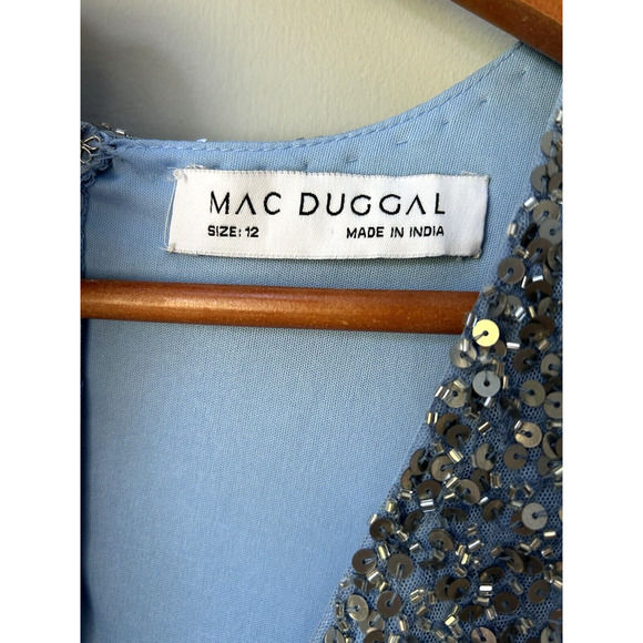 Mac Duggal 5489 Cap Sleeve Sequined High Slit Gown Beaded Blue Ombre Size 12 NWT - Picture 10 of 14